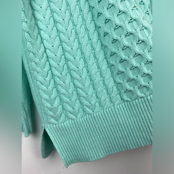 Crown & Ivy Sz Medium Women’s Mint Green Mock Neck Cable Knit Pullover Sweater - Picture 3 of 7